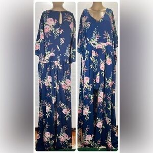 J FOR JUSTIFY BLUE AND GREEN 3/4 SLEEVE FLORAL MAXI DRESS SIZE 2X